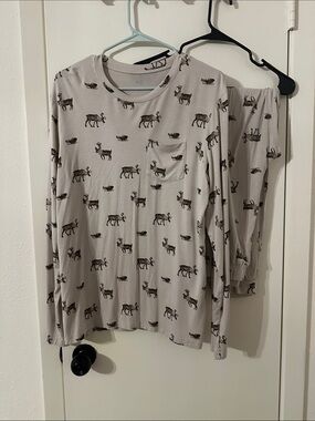 Kyte BABY Neutral Deer Print Pajama Set - Light Beige